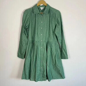 NWT J. Crew Green Eyelet Mini Shirtdress
